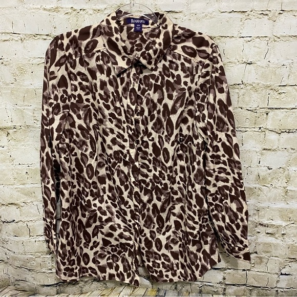 Roaman's Tops - Roamans Beige Brown Cheetah Print Button Up Shirt
